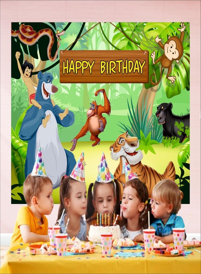 Party Baazaar Jungle Birthday Backdrop 5x4 Ft | Backdrops for Decoration | Birthday Decoration Backdrop | Banner for Kids Theme Party - Image 4